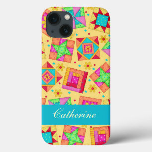 Yellow Colourful Patchwork Quilt Block Custom iPhone 13 Case