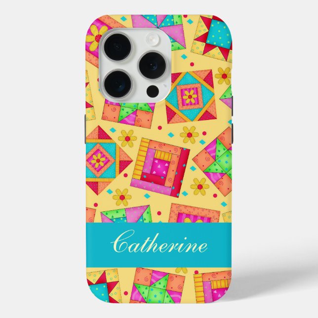 Yellow Colourful Patchwork Quilt Block Custom Case-Mate iPhone Case (Back)