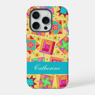 Yellow Colourful Patchwork Quilt Block Custom iPhone 15 Pro Case