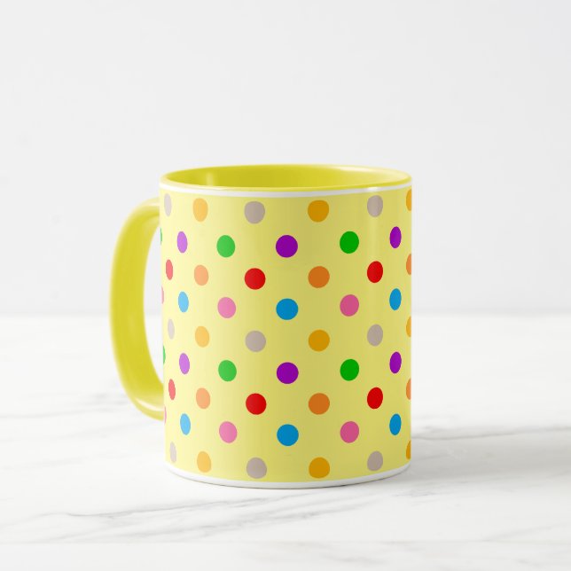 Yellow Colourful Rainbow Polka Dots Design  Mug (Front Left)