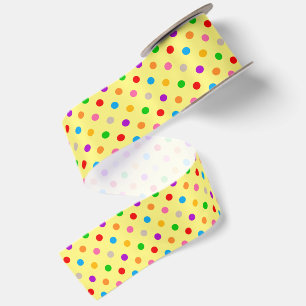 Yellow Colourful Rainbow Polka Dots Design Satin Ribbon