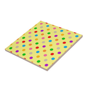 Yellow Colourful Rainbow Polka Dots Design Tile