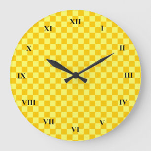Yellow Combination Chequerboard by ShirleyTaylor Large Clock
