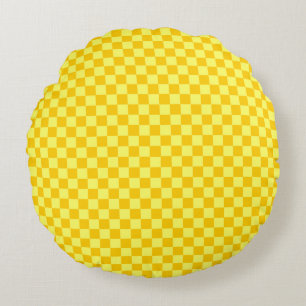 Yellow Combination Classic Chequerboard by STaylor Round Cushion