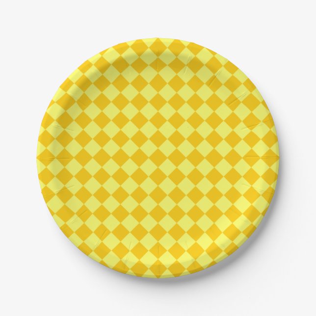 Yellow Combination Diamond Pattern by STaylor Paper Plate (Front)