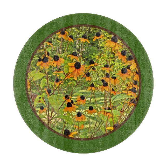 Yellow Coneflowers Glass Cutting Board (Front)