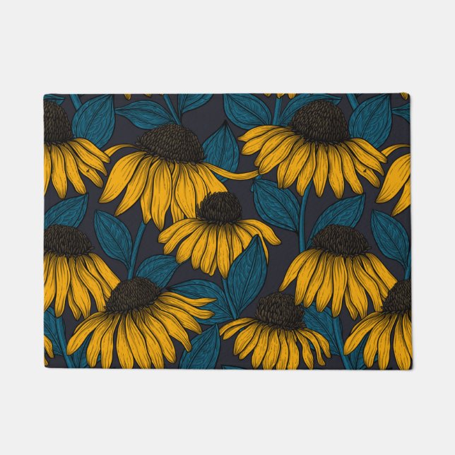 Yellow coneflowers on dark blue doormat (Front)