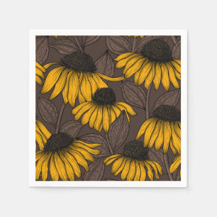 Yellow coneflowers on dark brown napkin