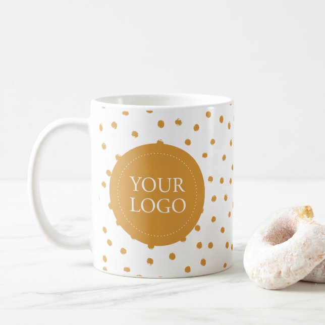 Yellow Confetti Minimal Business Logo Custom Coffee Mug (With Donut)