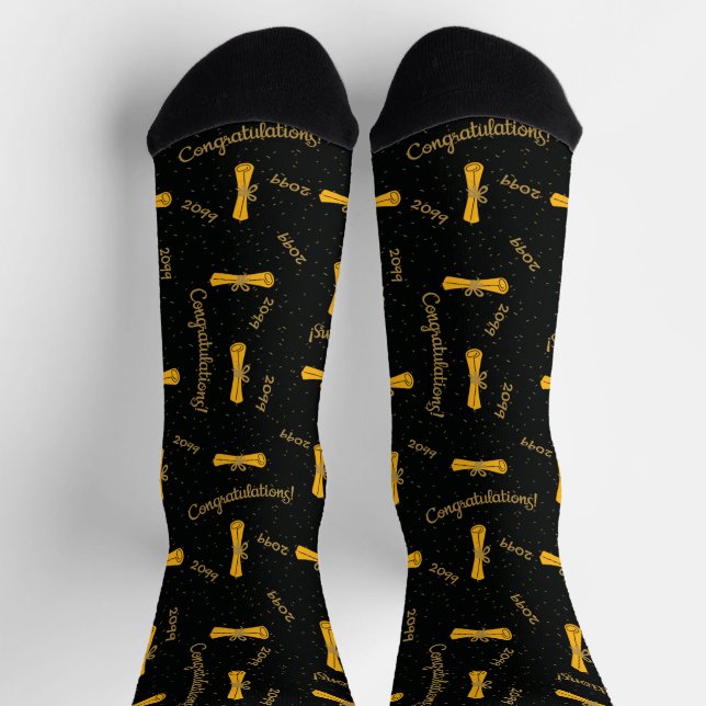 Yellow Congratulations Diploma Class Year Socks (Top)