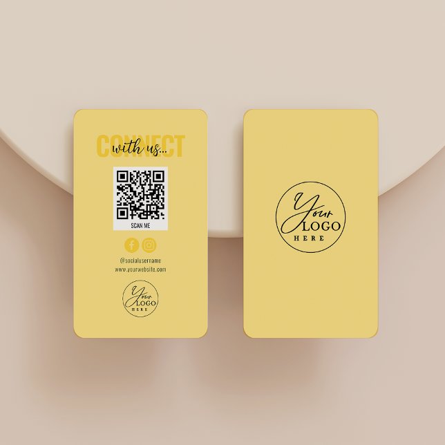 Yellow Connect With Us Social Media QR Code Business Card (Creator Uploaded)
