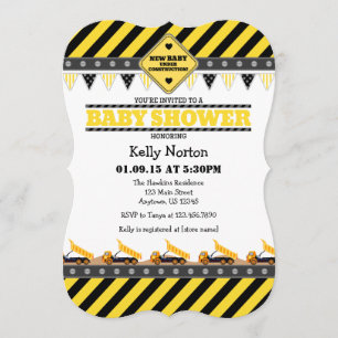 Yellow Construction Baby Shower Invitation