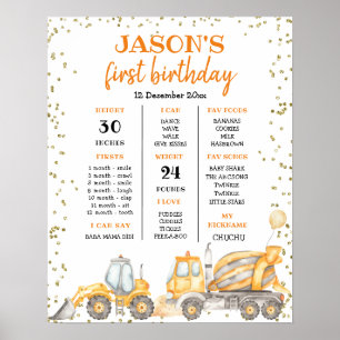 Yellow Construction Birthday First Birthday Sign