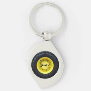 yellow construction Machines tractor tire Key Ring