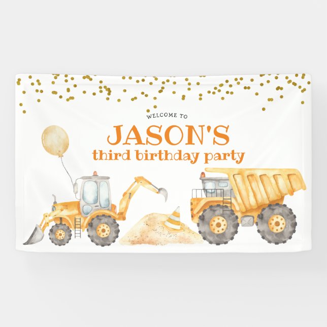 Yellow Construction Truck Birthday Large Banner (Horizontal)