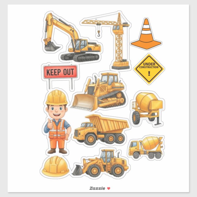 Yellow Construction Truck Builder Vinyl Sticker (Sheet)