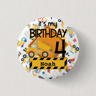 yellow construction truck car 4th birthday 3 cm round badge