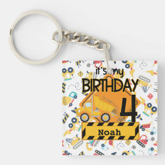 yellow construction truck car 4th birthday key ring