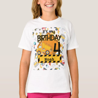 yellow construction truck car 4th birthday T-Shirt