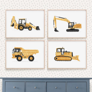 Yellow Construction Vehicles Boys Room