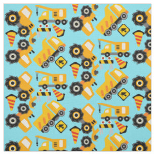 Yellow Construction Vehicles Fabric