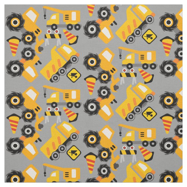Yellow Construction Vehicles Fabric (Swatch)