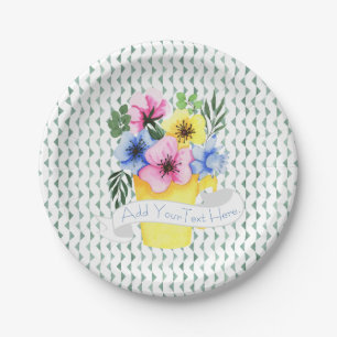 Yellow Container With Pastel Pansies Paper Plate