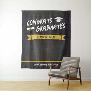 Yellow Cool Chalkboard Congrats Graduates Backdrop Tapestry