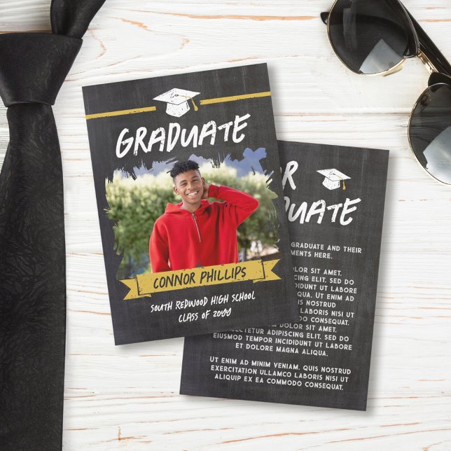Yellow Cool Chalkboard Graduation Photo Announcement (Creator Uploaded)