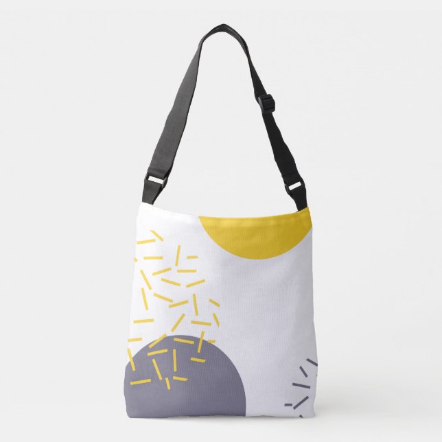 Yellow, cool, modern, trendy geometric art crossbody bag (Front)