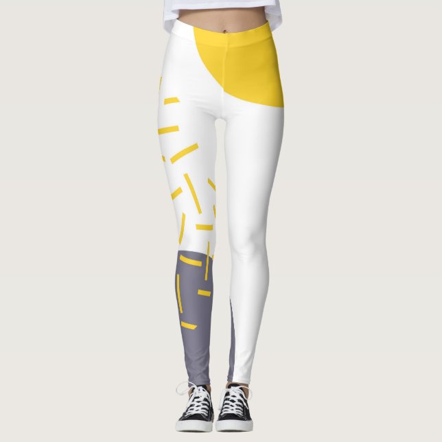 Yellow, cool, modern, trendy geometric art leggings (Front)