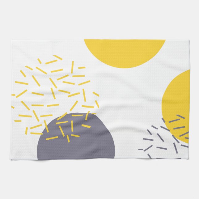 Yellow, cool, modern, trendy geometric art tea towel (Horizontal)