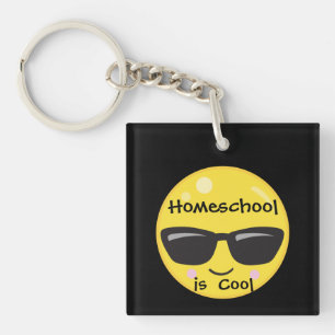 Yellow cool smile and black background key ring