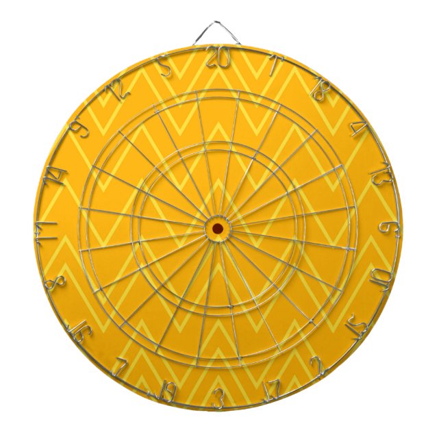 Yellow, cool, trendy, modern, urban zigzag pattern dartboard (Front)