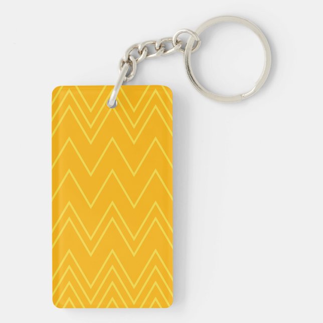Yellow, cool, trendy, modern, urban zigzag pattern key ring (Back)