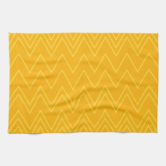 Yellow, cool, trendy, modern, urban zigzag pattern tea towel (Horizontal)