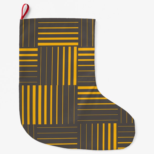 Yellow, cool, unique, trendy, modern lines large christmas stocking (Front)