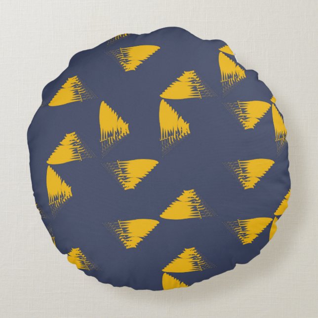 Yellow, cool, unique, trendy triangles round cushion (Back)