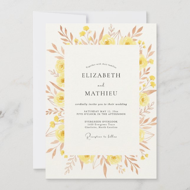 Yellow Copper Wildflower Wedding Invitation (Front)