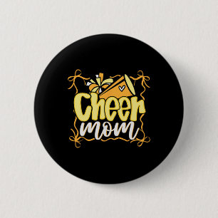 Yellow Coquette Pom Poms Bow Cheer Mum Mama Cheerl 6 Cm Round Badge