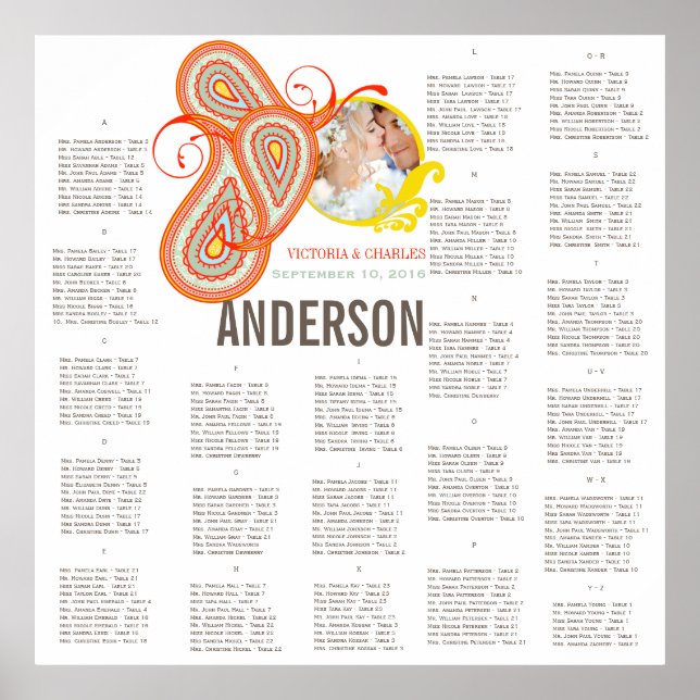 Yellow Coral Aqua Mint Photo Wedding Seating Chart (Front)
