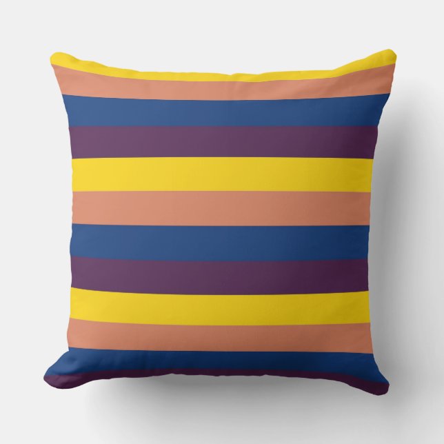Yellow Coral Blue Purple Modern Stripes Cushion (Front)