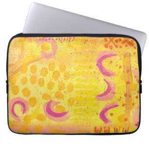 Yellow Coral Moon Abstract Paint Laptop Sleeve