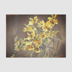 Yellow Coreopsis Watercolor Painting Brown Tissue Paper