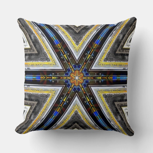 Yellow corners of old and rustic frame triangles cushion (Front)