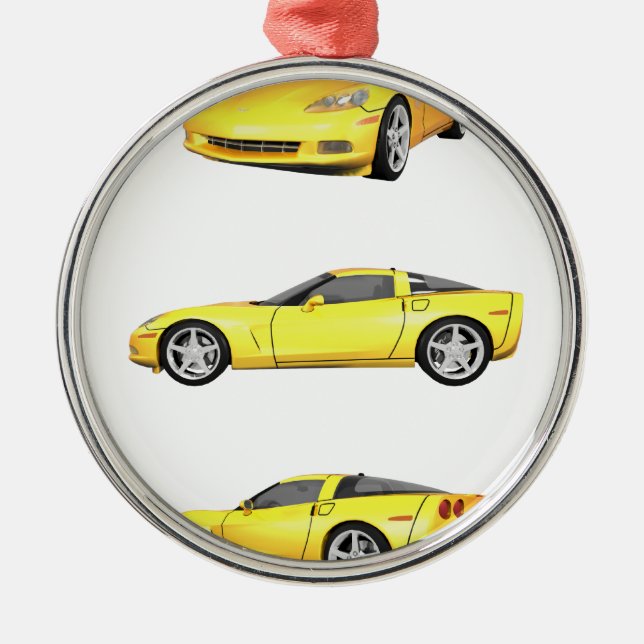 Yellow Corvette: Metal Tree Decoration (Front)