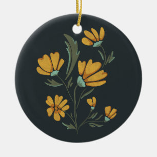 Yellow Cosmos Flower Simple Beauty Ceramic Tree Decoration