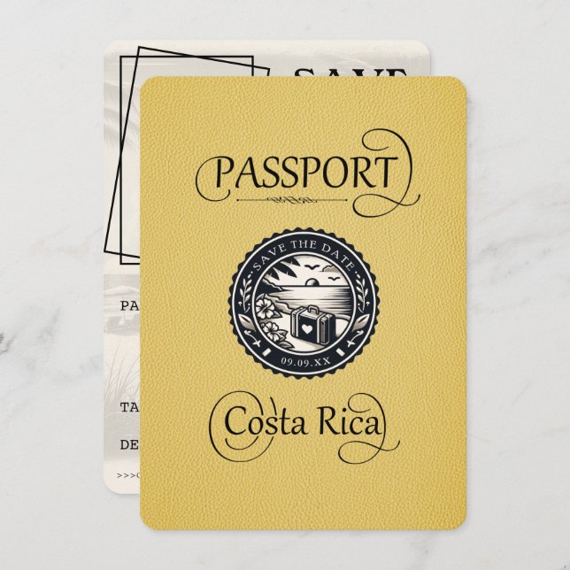 Yellow Costa Rica Passport Save The Date (Front/Back)