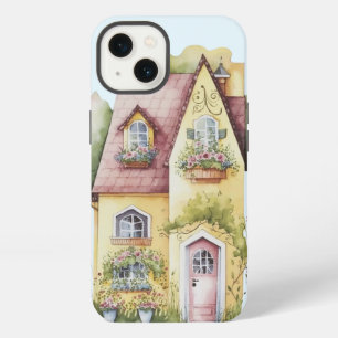 Yellow cottage red roof window boxes trees iPhone 13 case