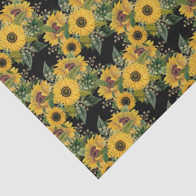 Yellow Cottage Sunflower Floral Pattern Tissue Paper (Detail)